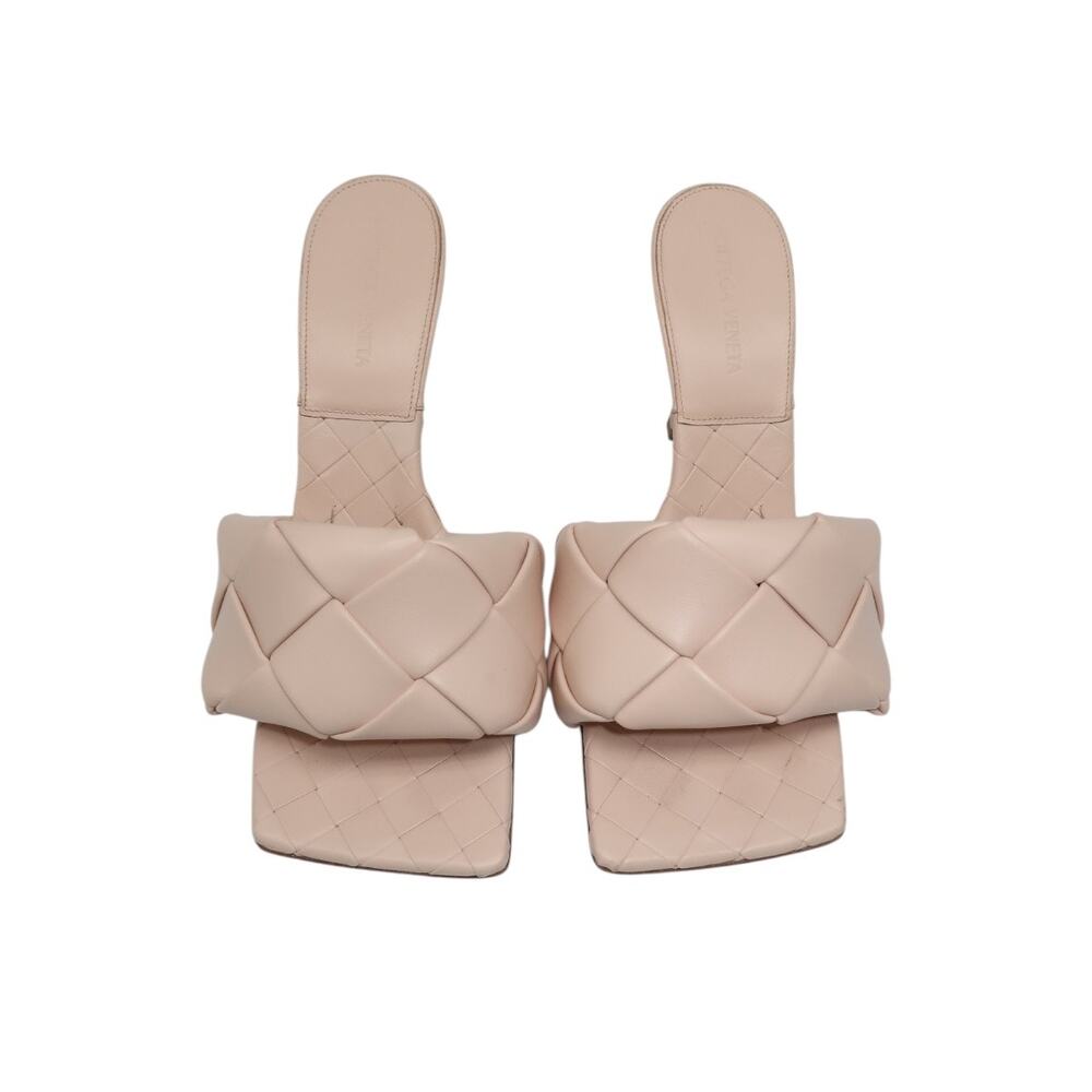 Bottega Veneta Leather Intrecciato Weave Lido Slides Beige Women's Size 37.5